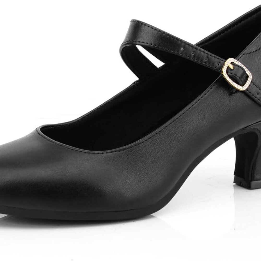 Women Ankle Strap Dance Heels Leather Rubber Sole Latin Salsa Tango Pumps